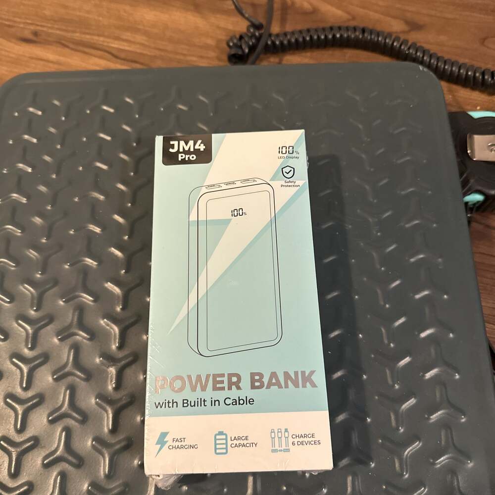 Light Blue Portable Charger with Built-in Cable